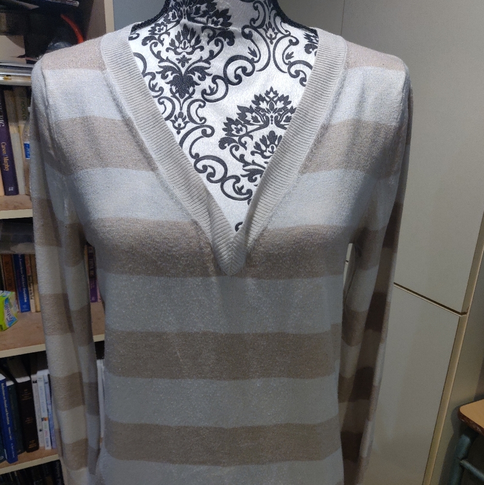 Mossimo V-Neck Tan & Cream Striped Sweater